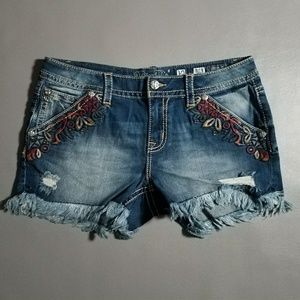 Miss Me Embroidered Jean Shorts